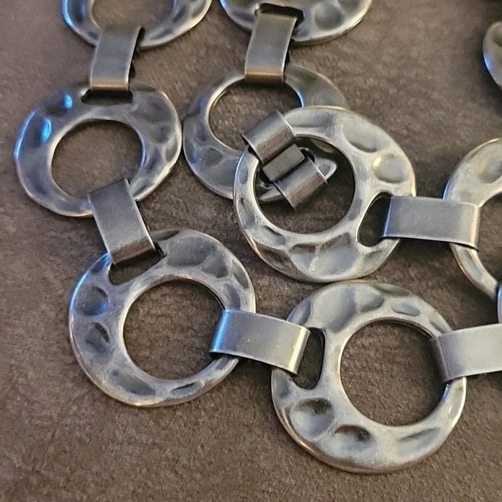 Vtg Gunmetal Hammered Circle Chain Link Disco Grunge Punk Moto Belt